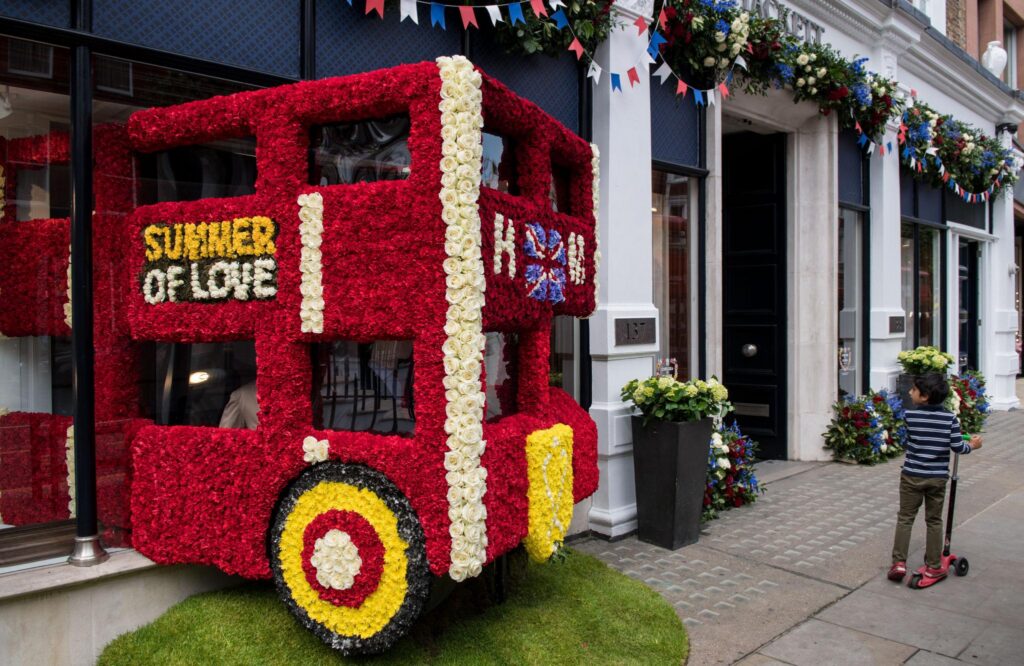 Floral displays along King’s Road during Chelsea in Bloom in London