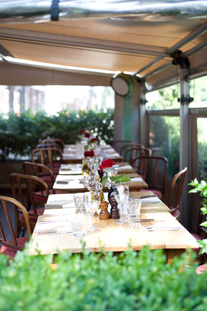 Outdoor terrace seating at Riccardo’s Italian Restaurant in Chelsea London